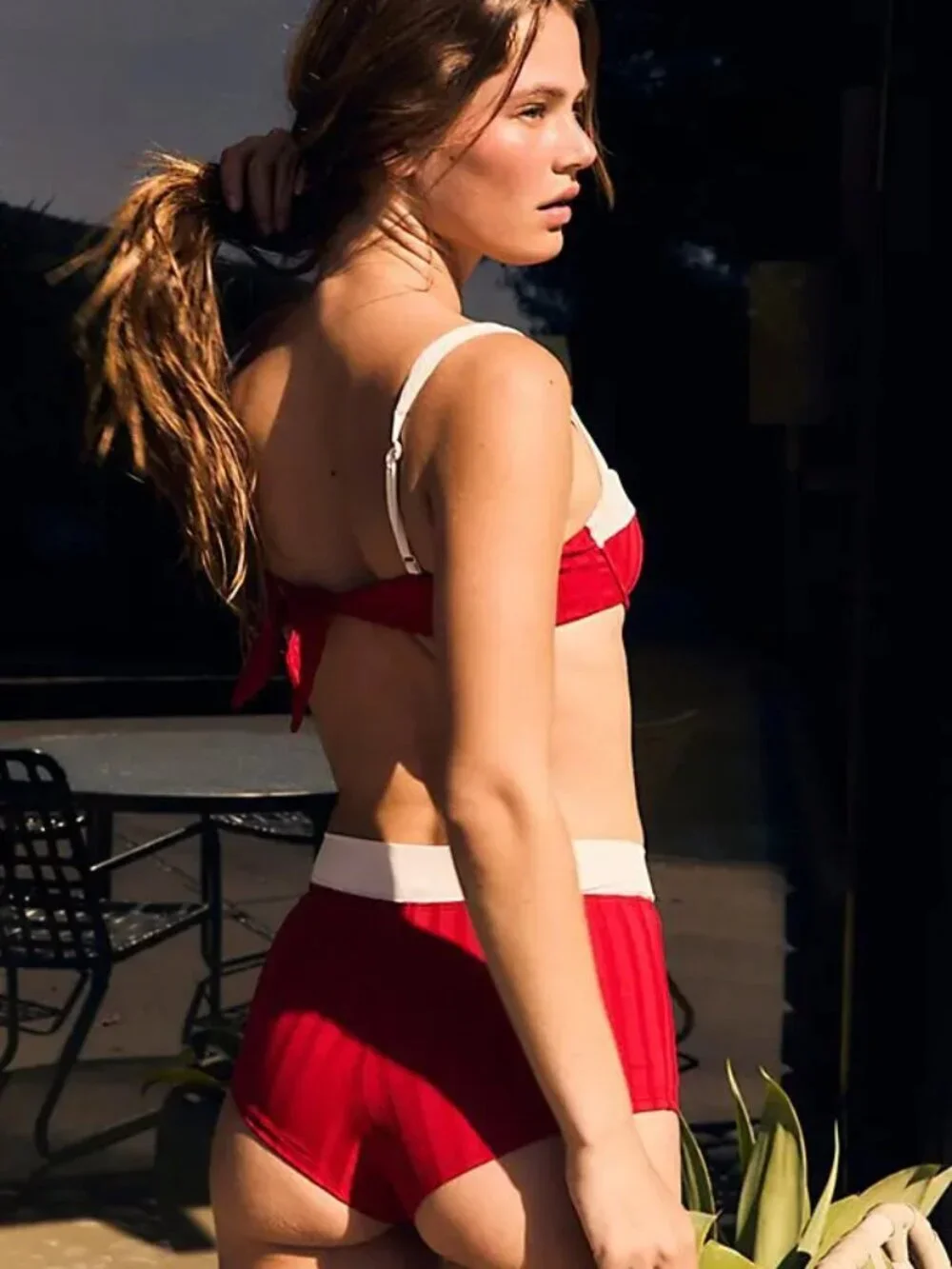 New KYA Kati Wide Rib Rouge/Creme Swim Bikini Bottoms X-Small NWOT